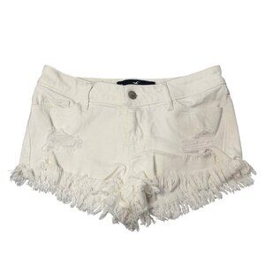 VTG Hollister White Micro Mini Shorts Womens 00 Y2K Rave Low Rise Denim Distress